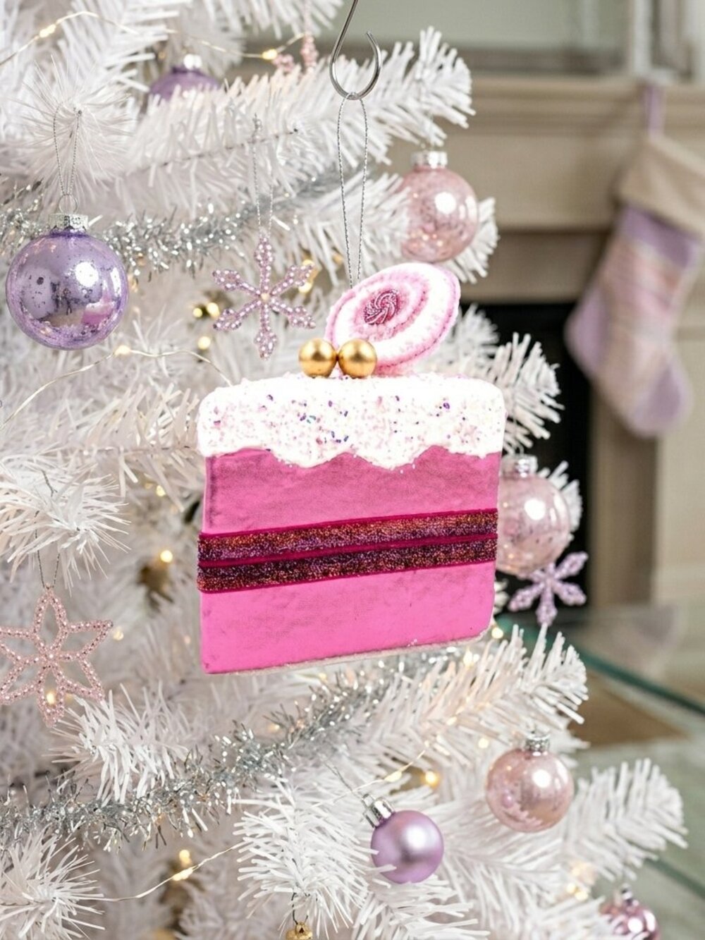 December Diamonds Pink Cake Ornament Coquette Pastel Candyland Christmas Decor